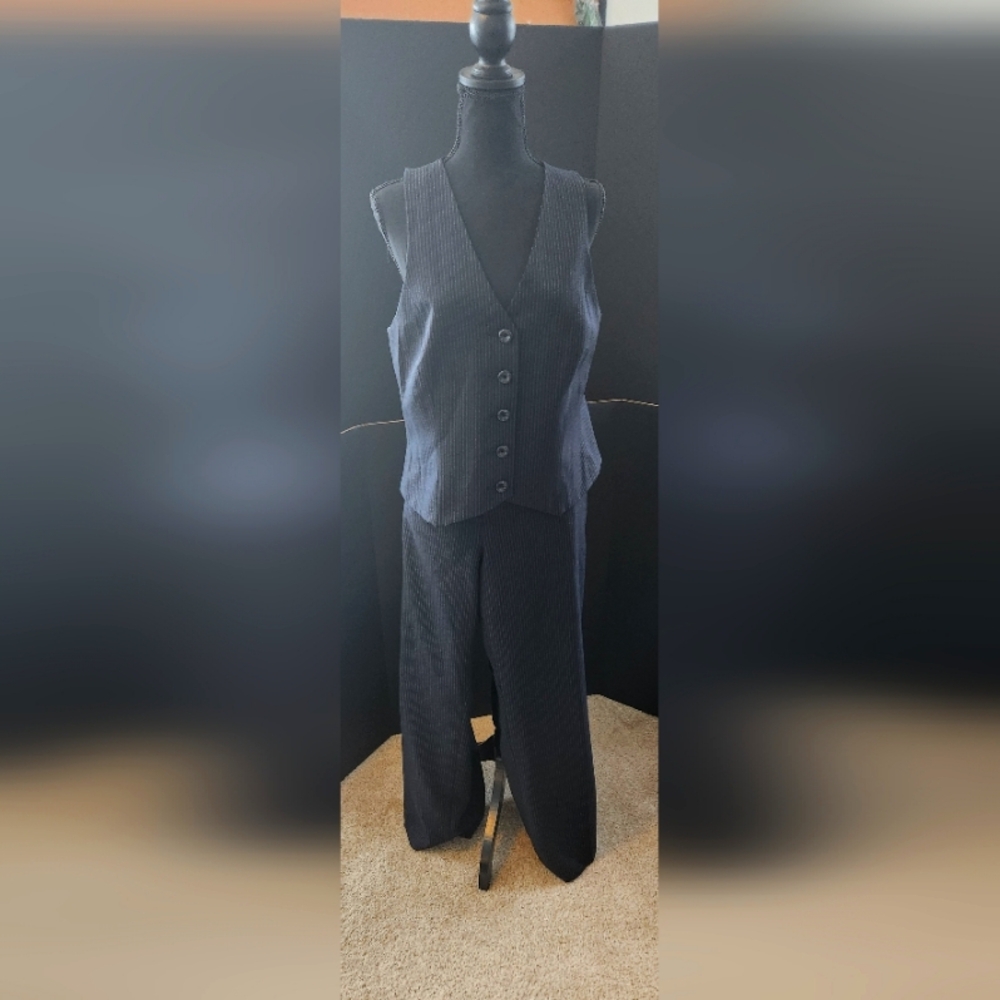 Dark Blue Pin Striped Pants Suit